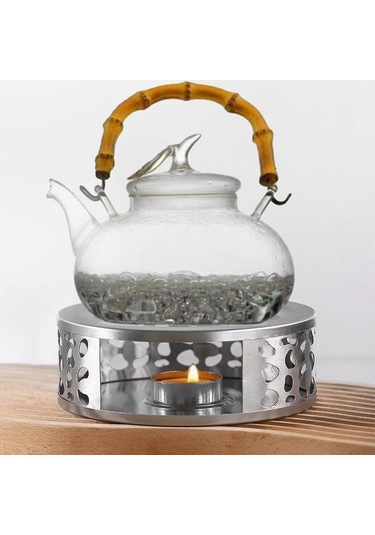 Paslanmaz Çelik Çaydanlık Standı Isıtıcı Mum Yuvarlak Taban Isıtıcı Kahve Süt Mumluk Ocak Crazy Volcano Yağı Gümüş