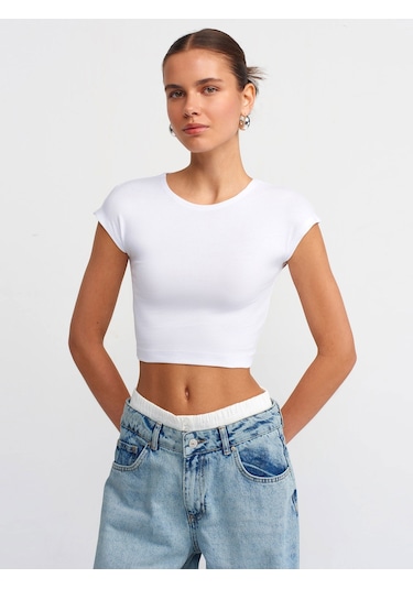 Dilvin Pamuk Ve Modal Karışımlı Crop Top Beyaz