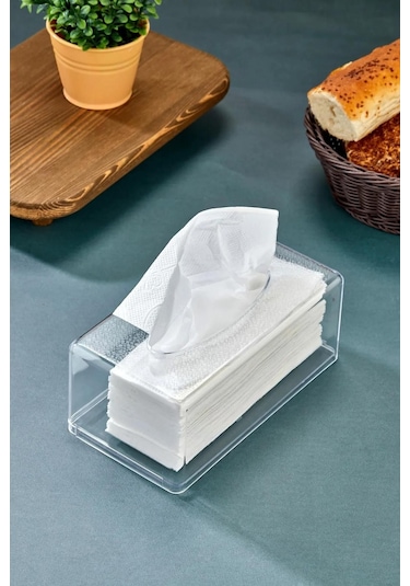 Vivart Üstü Desenli Clear Peçete Organizeri Z Peçetelik Şeffaf Beyaz