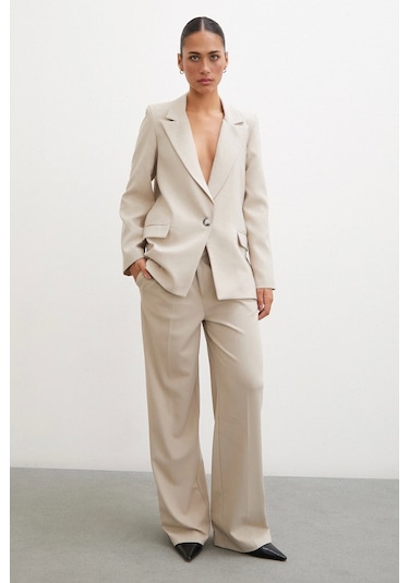 Never More Tek Düğmeli Blazer Ceket Bej Bej