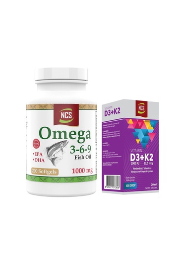 Ncs Omega 3-6-9 Fish Oil 1000Mg 200 Softgels + Ncs Vitamin D3 K2 20 ML