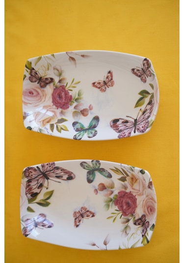 Mitra Dijital Baskılı 2'li Dikdörtgen Kayık Tabak Beyaz