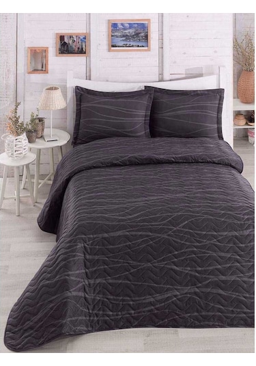 Kapitone Yatak Örtüsü Seti Çift Kişilik Verda Gri