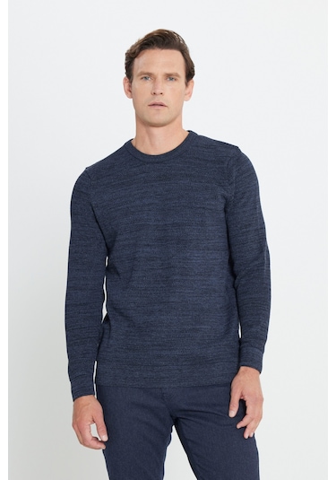 Erkek Hakı-ındıgo 2'li Paket Pamuklu Standart Fit Normal Kesim Bisiklet Yaka Triko Kazak Hakı-ındıgo