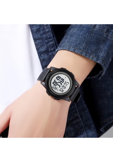 Tenfowee Skmeı 1895 Erkek Kadın Spor Saatleri - 50m Su Geçirmez, Led Işıklı Ekran, Alarm, 12/24 Saat Formatı, Pu Kordon Siyah Beyaz