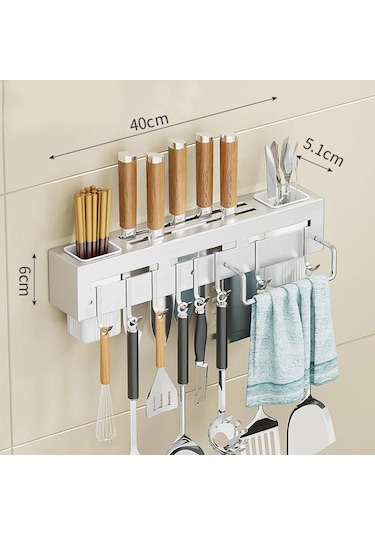 Gümüş Paslanmaz Çelik Bıçak Tutucu Yumruksuz Çubuklarını Tüp Ekleme Bıçağı Mutfak Rafı Ev Çok Fonksiyonlu Depolama Rafı