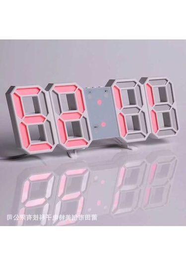 Ganzhoushop Zilinn Yatak -uzaktan Sürümü-15 Saati Saat Saat Renki Oturma Odası Odası Odası Masaüstü Led Kontrol Kırmızı Harfli Duvar Dijital Dijital Dekorasyonu Çok Çalışma Beyaz Basit 3d Yc Çok Renki