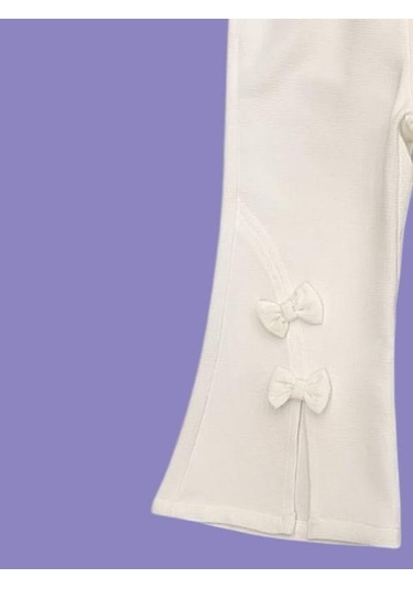 Çikoby Kız Çocuk Fiyonklu İspanyol Paça Pantolon-15686 Ekru
