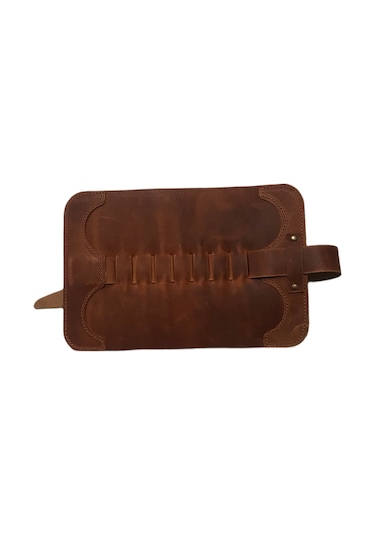 Deri Rulo Kalemlik Özel Tasarım Camel Kahve El İşçiliği