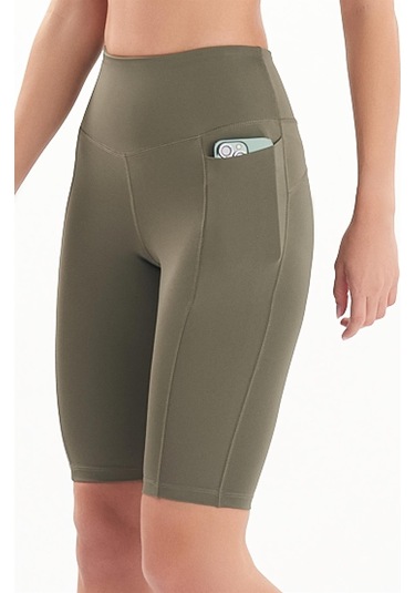 Josejuan Kadın Toparlayıcı Yüksek Bel Cep Detaylı Spor Biker Tayt 7108-haki Haki