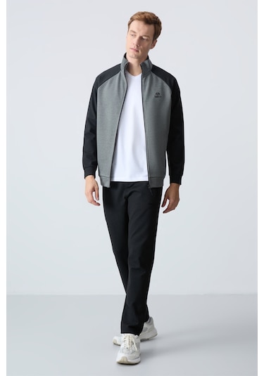 Tommy Life Çağla Siyah Dik Yaka Çift Renk Rahat Form Klasik Paça Erkek Eşofman Takımı - 85113 Yeşil - Siyah