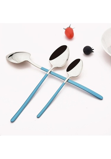 Novahub 6 Adet Mavi-altın 18/10 Paslanmaz Çelik Çay-kahve Kaşığı Seti 5.5 İnç Altın - Mavi