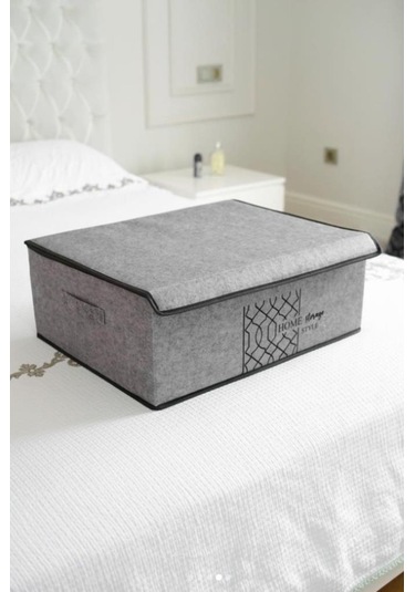 Flosoft 3 Adet Keçe Kapaklı Baza Hurcu, Çok Amaçlı Düzenleyici Organizer 50x40x19 Cm Gri