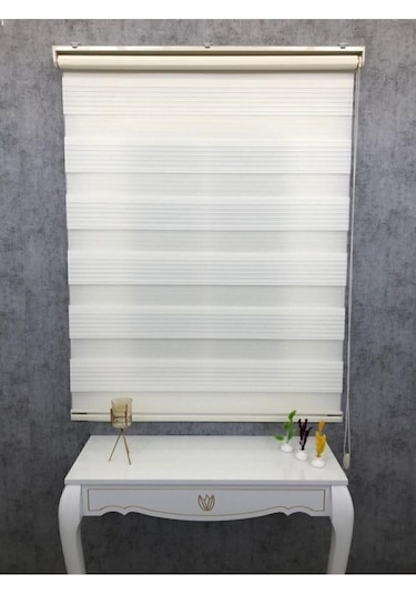 Kidmex Krem Geniş Plise Zebra Stor Güneşlik Perde