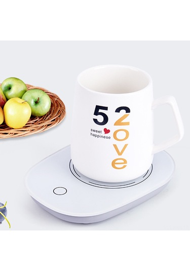 Kosona 55 C Akıllı Isıtıcı Bardak Altlığı - Yerel 220v Şarj, Kütle Sensörü, Tek Tuş Açma-kapama, Farklı Bardak Malzemeleri İçin Uygun, Beyaz Oval Tip