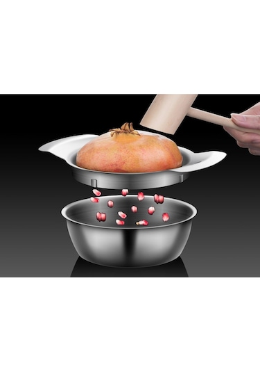 Reedark 2025 Çelik Nar Açıcı Seti: Nar Tohumu Ve Etini Almak İçin Çelik Kase + Ahşap Çekiç İle Zor Olmayan Kullanım Diğer