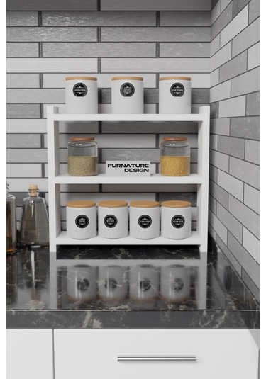 Tezgah Üstü Çok Amaçlı Baharatlık 3 Raflı Mutfak Rafı 40x10 Cm Be
