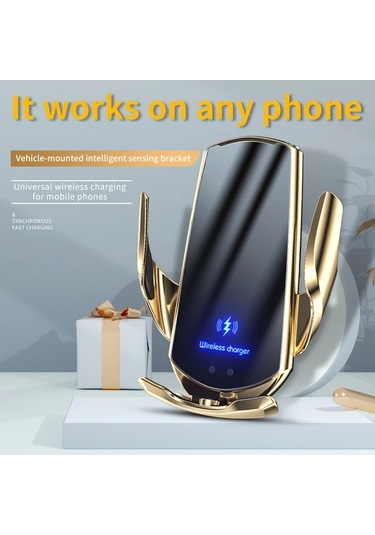 Xuweiwei Siyah Manyetik Araba Kablosuz Sarj Standi Cep Telefonu Tutucu Hizli Sarj Otomatik Sıkma Samsung İphone Uyumlu Xiaomi Icin Siyah