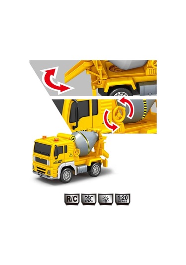 Pilli Işıklı Sesli 1:20 Ölçek Kumandalı Eğitici Çocuk Oyuncak Rc Çimento Kamyonu