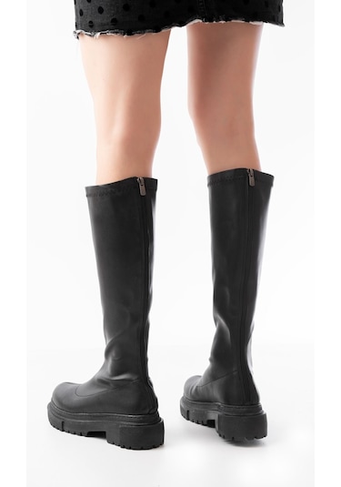812-301 Siyah Streç Arkadan Fermuarlı Günlük Kadın Çizme Siyah