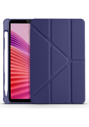 Maks Technology Lenovo Tab One 8.7 Tb-305fu Kılıf Mkst Tri Folding Kalem Bölmeli Standlı Kılıf - Siyah Tablet Kılıfı
