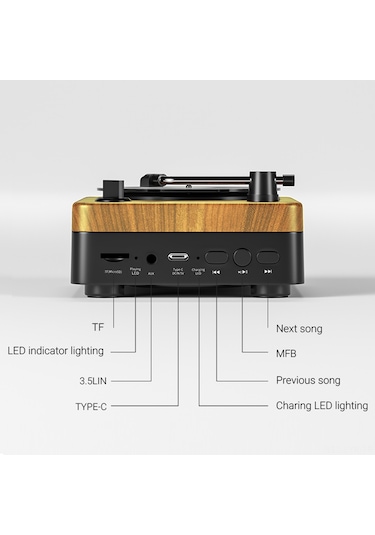 Ranyeek Ko-star Taşınabilir Bluetooth Hoparlör - Retro Plakçalar Tasarımı, Bt5.3, 8 Saat Çalma Süresi, Aux/tf Kart Desteği