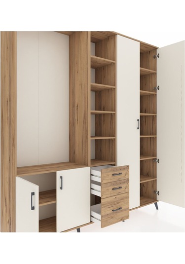 Hyperion Dolap 13 Raflı 3 Çekmeceli 4 Kapaklı 220x44x243 Çam-aytaşı/çam Aytası/atlas Çam