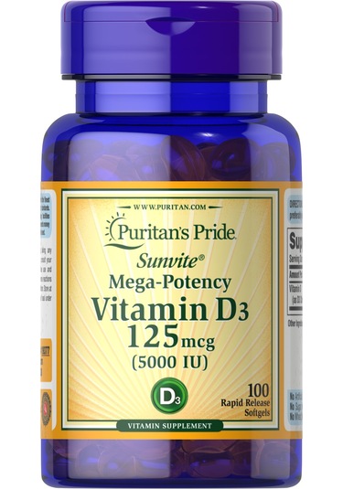 Puritan's Pride Vitamin D3 125 Mcg 5000 Iu , 100 Softgels