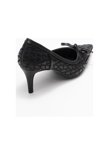 Camden Siyah Desenli Fiyonklu Kadın Topuklu Ayakkabı Siyah