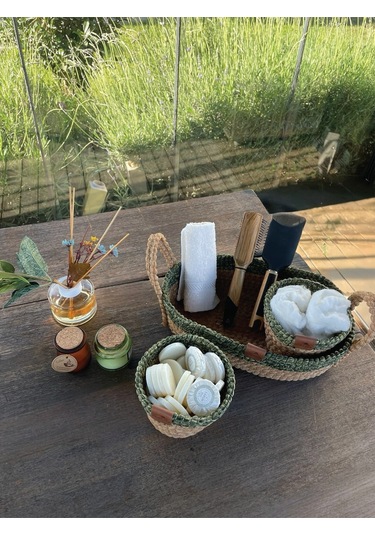 3'lü Düzenleyici Sepet Set Leke Tutmaz Yeşil-natural Natural