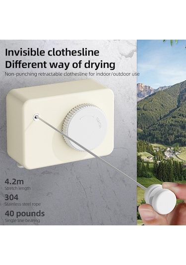 Folinda 4.2m Çelik Teli Gizli Geri Çekilebilir Çamaşır İpi - Duvar Montajlı, Delme Yok, Gerçek Zamanlı Daraltma, Ev Ve Dışarıda Kullanım, Yeşil Yeşil