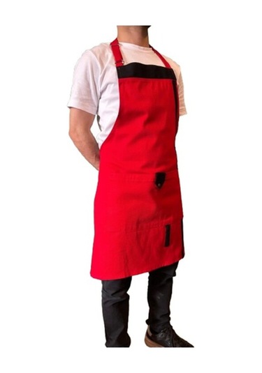 Czn Model 2 Renkli Boyundan Askılı Mutfak,garson,barista Önlüğü Kırmızı