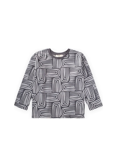 Cigit Uzun Kollu Desenli Erkek Çocuk T-shirt - Antrasit