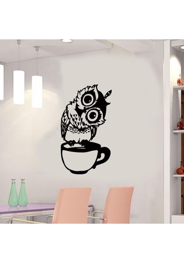 Komik Karikatür Baykuş Fincan Çay Kahve Mutfak Çıkartmaları Ev Dekor Oturma Duvar Sticker İçin Diğer