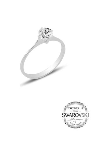 Gümüş Swarovski Tek Taş Yüzük (536537934)
