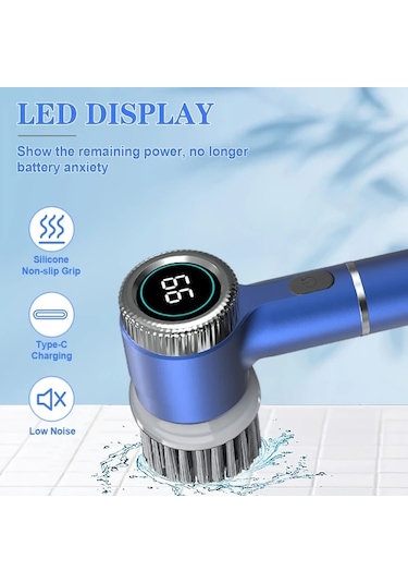 Xuweiwei Mavi Pancerka Elektrikli Doner Firca 5 Degistirilebilir Firca Basligi Type C Sarjli 3 Hiz Ayarli Banyo Mutfak Temizligi