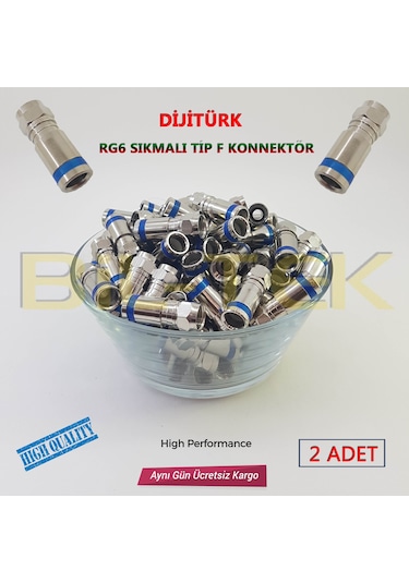Digitürk Rg6 Sıkmalı F Konnektör - 2 Adet