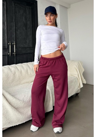 Madmext Bordo Bol Paça Kadın Eşofman Altı Mg2279 Bordo