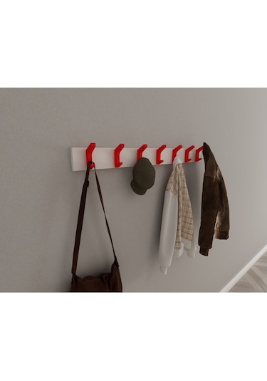 Hepsi3boyutlu Modern Duvar & Kapı Kanca Askılık - 7 Adet Kırmızı Kanca Askılık - Model No : 2 Kırmızı