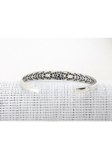 Takıhan Ayetel Kürsi Yazılı 925 Ayar Gümüş Ayarlanabilir Kelepçe Bileklik