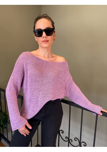 Ali Butik Pembe Kayık Yaka Rahat Kalıp Triko Pembe