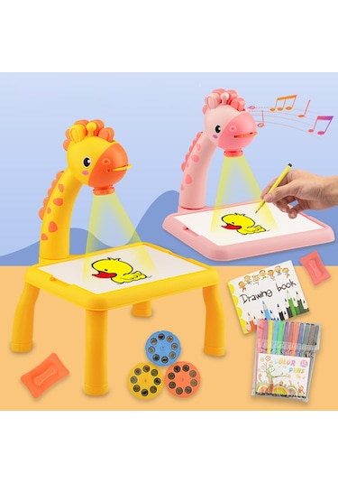 Zürafa Boyama Masası Çizim Tahtası Projektör Yazma Kurulu Masa Sarı