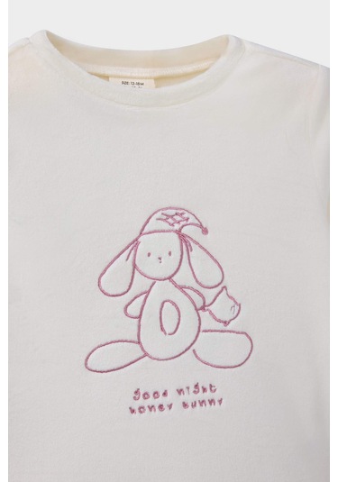 Defacto Kız Bebek Pijama Takımı Tavşan Baskılı Uzun Kollu Velur Üst Çizgili Uzun Alt F5562a525wnbr277 Bordo-br277