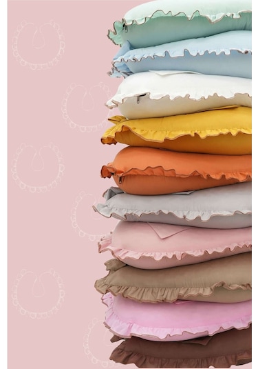 Mordesign Fırfırlı Emzirme Yastığı, Bebek Destek Minderi, Hamile Yastığı, Pamuk Kumaş, Ruffle Seri, Pudra Zg10201