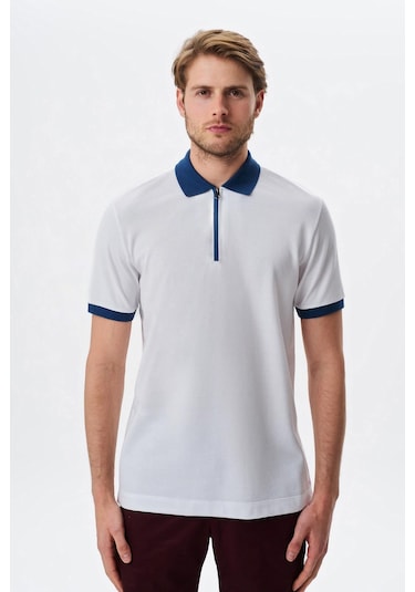 Arma Erkek Regular Fit Basic % 100 Pamuk Pike Fermuarlı Polo Yaka Tişört Y29374354302 Beyaz