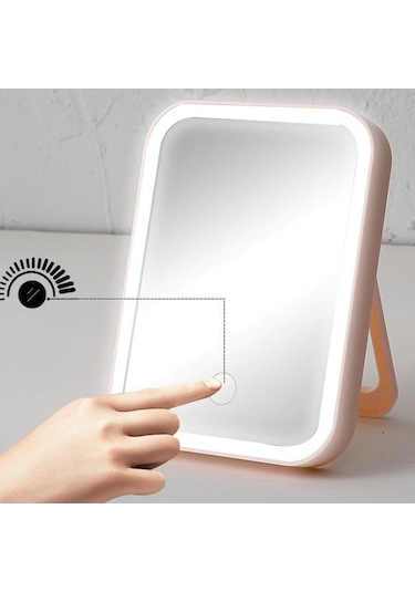 Suntek Usb Makyaj Kozmetik Döner Ayna Dokunmatik Ekran Pembe Tek Işık