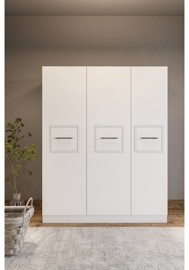 Merlin Mobilya Zarif 3 Kapaklı 8 Bölmeli Beyaz Dolap