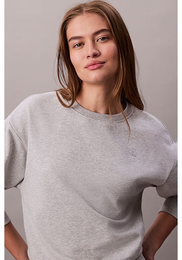 Kadın Rahat Kalıp Bisiklet Yaka Sweatshirt - Gri Melanj History Grey Heather