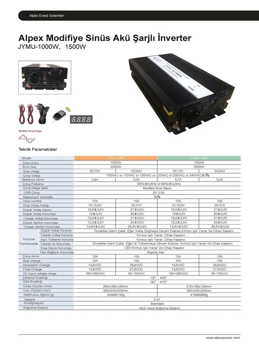 1500 Watt 12v Ups Şarjlı Modifiye Sinüs İnverter