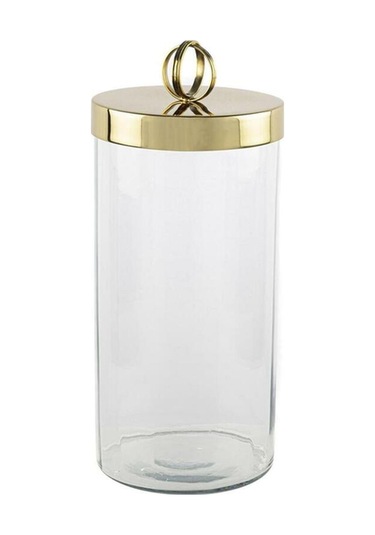 Gold Kapaklı Cam Kavanoz 13x26cm Gold